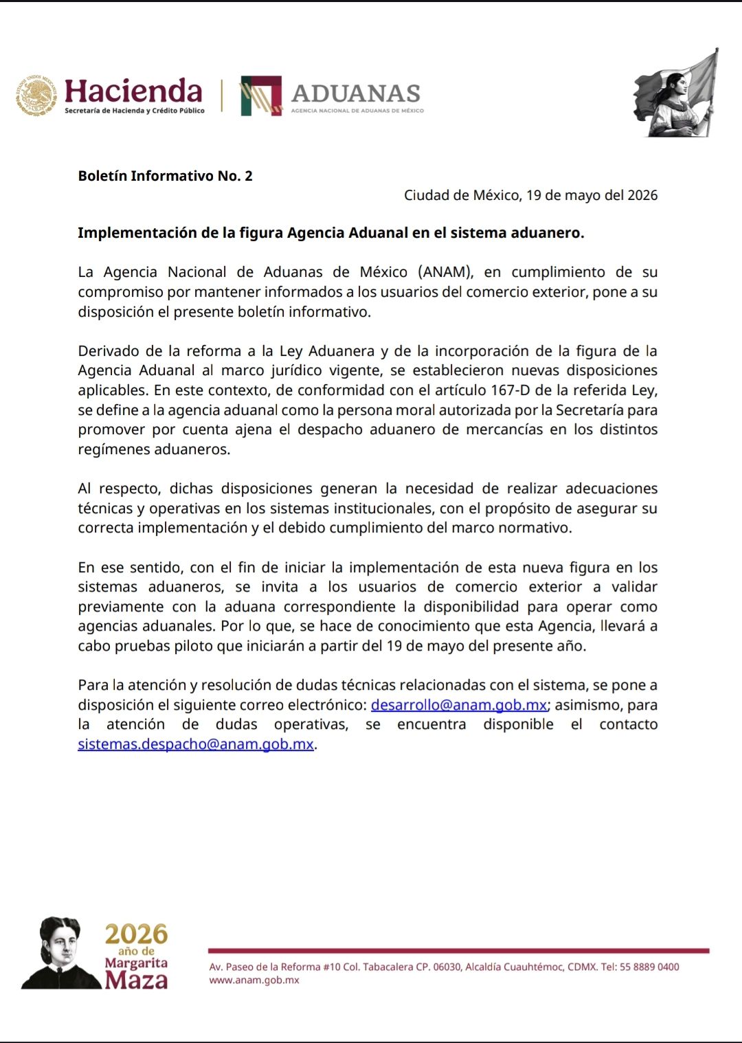 ANAM - Boletín Informativo No. 2 Implementación de la figura Agencia Aduanal en el sistema aduanero